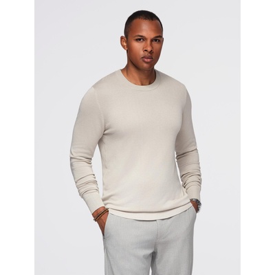 Ombre Clothing Мъжки пуловер с кръгло деколте от еластичен трикотаж с класическо плетене - бежов V3 OM-SWSW-0183 Ombre Clothing Ombre Clothing | Bezhov | МЪЖЕ | M