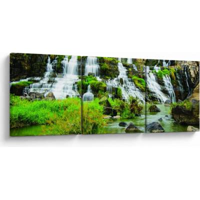 Obraz - vodopády se zelení, třídílný 120x40 cm