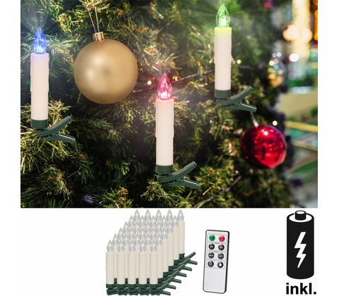 Goleto Vánoční svíčky na stromeček 30 LED včetně baterií barevné