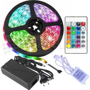  Комплект 5 м RGB LED лента, FLAGLIGHT, SMD5050 60 LED/m IP20+IR контролер 24 key+адаптер 6A (1144 premium)