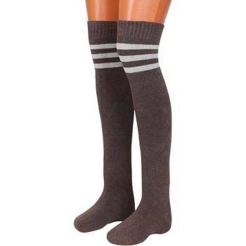 Дълги термо чорапи в цвят мока с три ленти