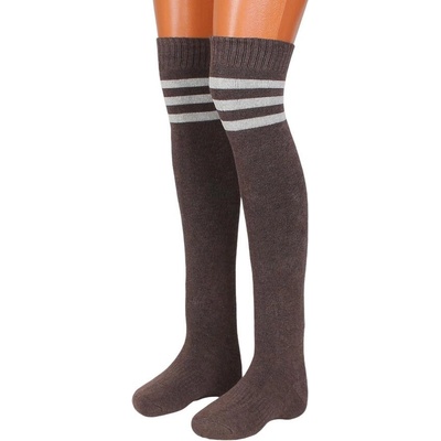 Дълги термо чорапи в цвят мока с три ленти