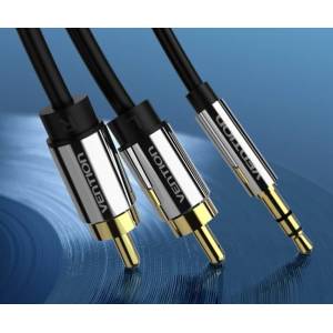 Vention 3, 5 мм жак/M - 2RCA/M, (аудио, позлатено покритие, метален корпус), 5 м, кабел