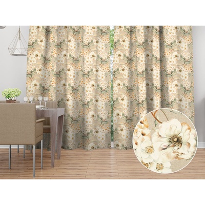 Biante Dekorační závěs PML-106 Malované květy na béžovém 145x140 cm
