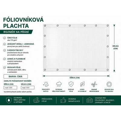 Flobal fóliovníková plachta lemovaná s oky 175 g/m² čirá na míru
