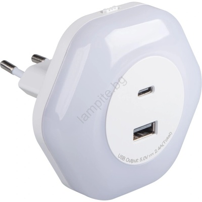 Kanlux 37397-LED Контакт с ориентировъчна светлина със сензор LED/0, 22W/230V 2xUSB (KX0435)