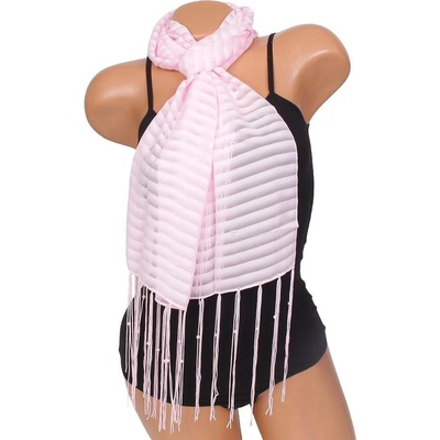 Дамски шал в розово с дълги ресни и перли