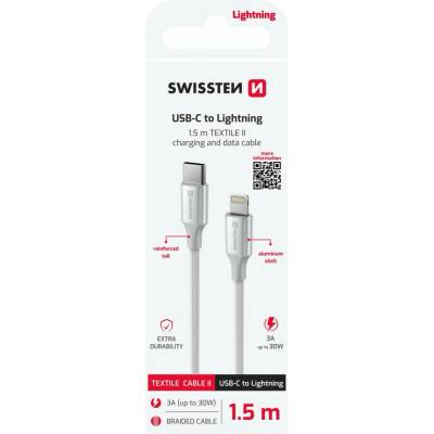 Swissten 71529204 Textile II USB-C / Lightning 1,5m bílý
