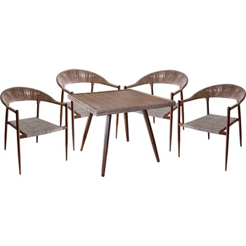 БИСТРО СЕТ ОТ КВАДРАТНА МАСА И 4 БР. СТОЛА С ТЕКСТИЛ ПЛАСТИК УУД НАТУРАЛ (0195335)