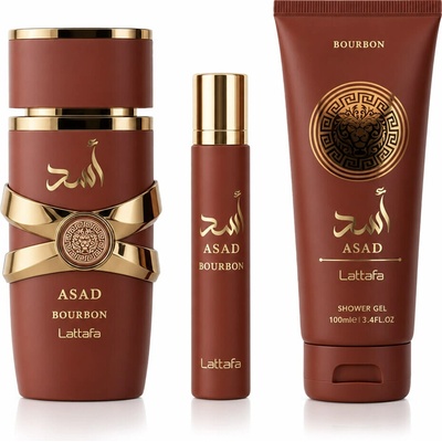 Lattafa Asad Bourbon EDP 100 ml + EDP 12 ml + sprchový gel s parfemací 100 ml