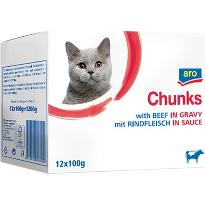 Aro Krmivo pre mačky hovädzie kúsky v omáčke 12×100 g