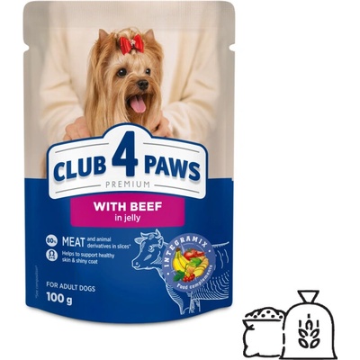 Club4Paws Premium S hovädzím mäsom v želé pre dospelých psov 100 g