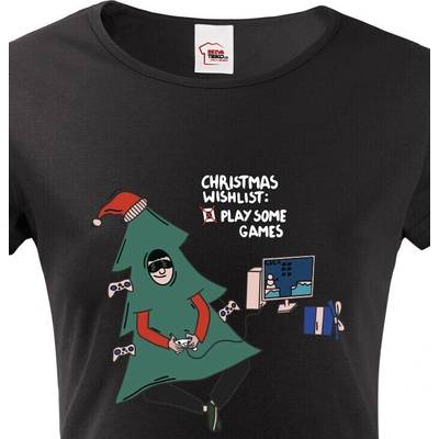 Bezvatriko.cz Dámské vánoční tričko Christmas wishlist play some games Černá – Hledejceny.cz
