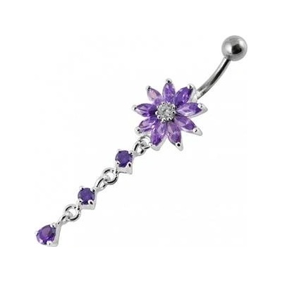 Šperky4U stříbrný piercing do pupíku kytička BP01119-A