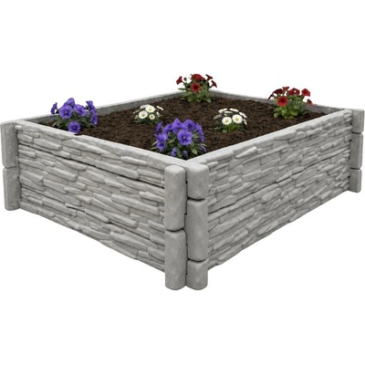 Báča Beton Betonový vyvýšený záhon - štípaný kámen 136 x 136 x 75 cm, Přírodní šedá