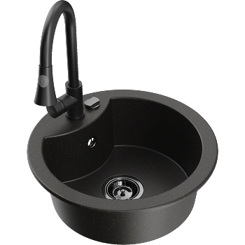 Mexen Diego гранитна мивка с 1 отделение с кухненски смесител Elia, черен/златист металик - 6512-75-670101-70-B (6512-75-670101-70-B)