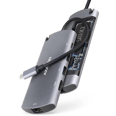 AXAGON HMC-6M2 - USB 3.2 Gen 1 hub, 2x USB-A, HDMI, RJ-45 GLAN, SATA M.2, PD 100W, kabel USB-C 18cm