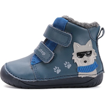 D.D.Step W070-52893 dětské barefoot zimní boty s kožíškem modrý vlk modrá