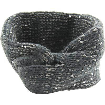 Šedá pletená čelenka do vlasů s flitry - 20*10 cm - Clayre & Eef