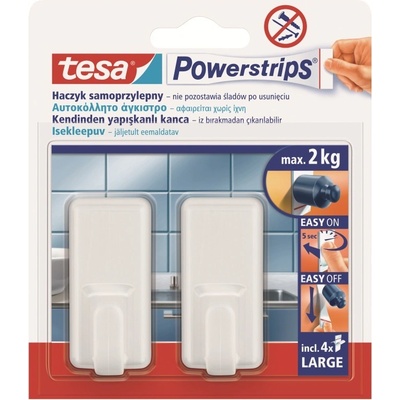 tesa Samolepicí háček bílý hranatý, 2 kusy se 4 Powerstrips Large