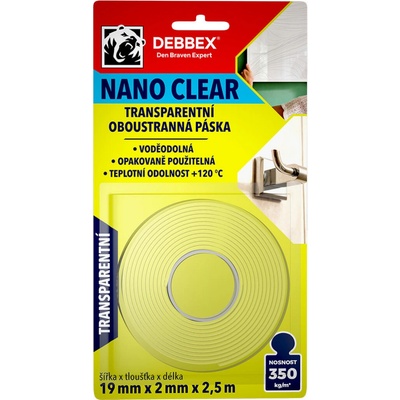 Den Braven Transparentní oboustranná páska Nano clear Debbex 19 x 2 mm x 2,5 m – Zboží Dáma