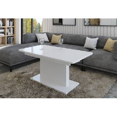 Konferenční stolek OPTI - bílý lesklý - 126-168x70x58-75 cm - rozkládací a zvedací