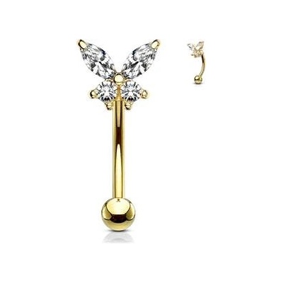 Šperky4U zlacený piercing do obočí motýlek čiré zirkony OB0005-GD