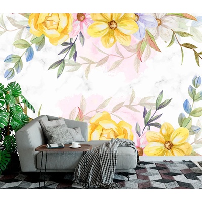 Art Gift Decor Фототапет Мраморна стена в цветя