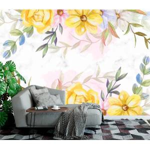 Art Gift Decor Фототапет Мраморна стена в цветя