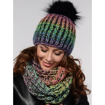 Fashionweek zimní set čepice a šála pletený tunel Mixcolor ZIZI11 zelená