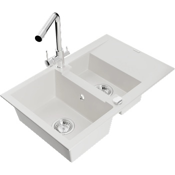 Mexen Gaspar гранитна мивка с 1, 5 отделения, с отцедник и кухненски смесител (6507-20-671600-00)