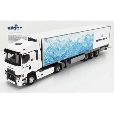 ELIGOR RENAULT T-LINE HIGH TRUCK SEMI-FRIGO FSL TRANSPORTS 2021 WHITE LIGHT BLUE 1:43