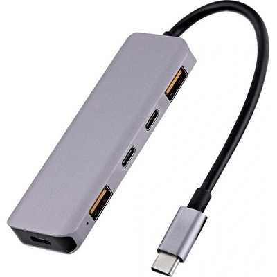 T'nB USB Хъб TNB, 5 в 1, USB Type-C, сив (2113120009)