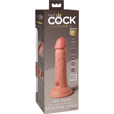 Pipedream King Cock Elite 6″ Vibrating Silicone Dual Density Cock Tan, realistický vibrátor s prísavkou 17,8 x 3,7 cm