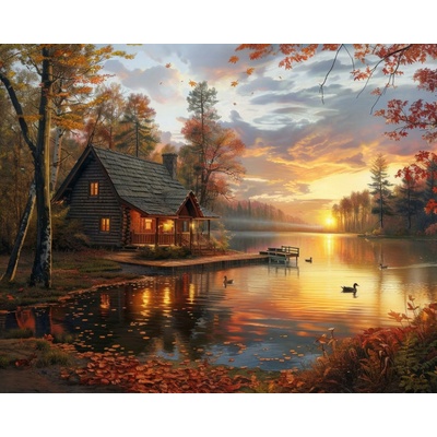 ZUTY Obrazy na stenu - MÓLO A CHATA PRI JAZERE A ZÁPAD SLNKA Rámovanie: vypnuté plátno na rám, Rozmer: 80x100 cm
