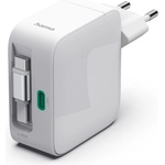 Hama Бързо зарядно, 30 W, GaN, 2x USB-C, с разтегателен кабел 0.7м, бял (201956)