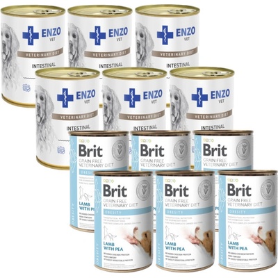 Brit GF Veterinary Diets Dog Obesity 6 x 400 g a Enzo Vet Intestinal s jehněčím masem 6 x 400 g