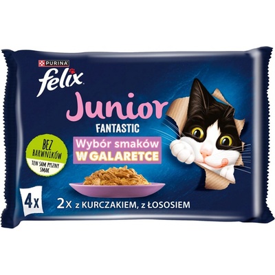 Felix fanstastic Junior s kuracím mäsom a lososom 4 x 85 g