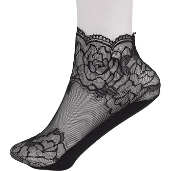 Image 1 of Къси дамски чорапи в черно от тюл с флорални мотиви