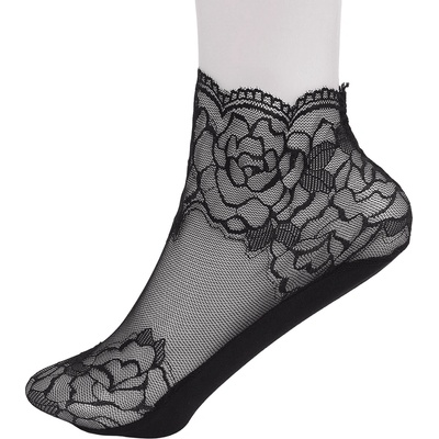Къси дамски чорапи в черно от тюл с флорални мотиви