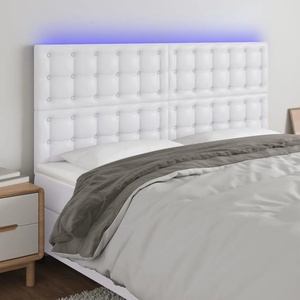 vidaXL LED горна табла за легло, бяла, 180x5x118/128см изкуствена кожа (3122527)