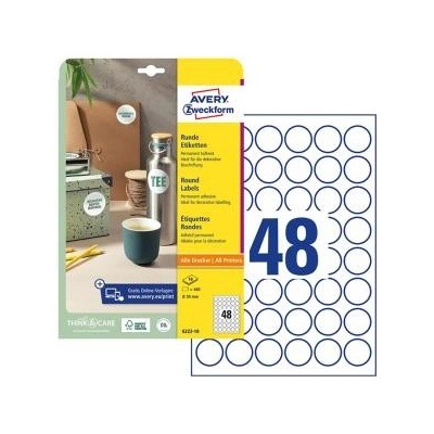 Etikety univerzálne kruhové 30mm Avery A4 10 hárkov