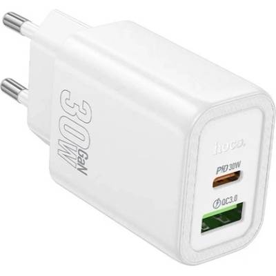 hoco. N63 зарядно устройство за електрическата мрежа USB+Type-C гнездо 30W, PD бързо зарядно устройство 3.0, БЯЛО N63_W (N63_W)