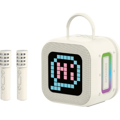 Blavec Bezdrátový Bluetooth karaoke reproduktor se 2 mikrofony pixel displej RGB světla krémově bílá