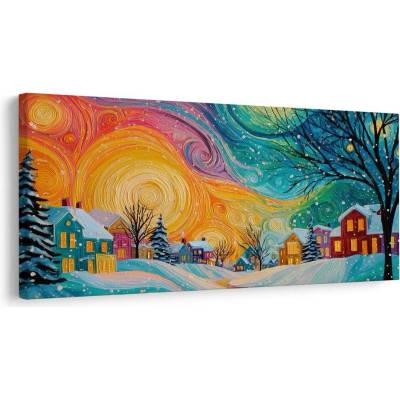 Vánoční obraz barevné domky v kouzelné noci - 80x40