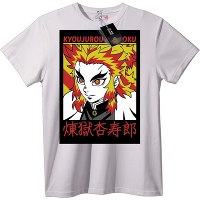 NOONEBRAND Тениска Kyoujuro Rengoku Аниме - 2XL, White