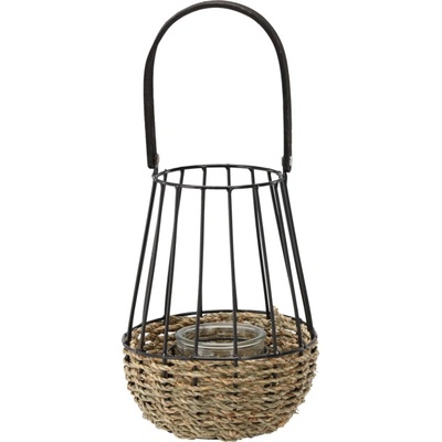 KOVOVÝ LAMPIÓN – ČIERNOHNEDÝ 22/37 CM SO SKLENENOU VLOŽKOU