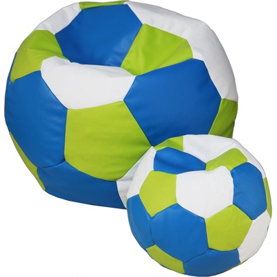 JAKS Sedací vak futbalová lopta s podnožkou bielo modro zelený