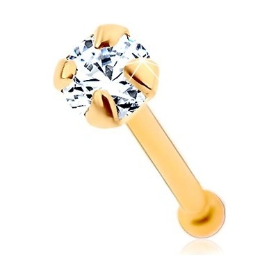 Šperky eshop zlatý piercing do nosu rovný blýskavý zirkonek čiré barvy GG175.05