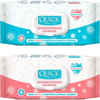 Image 1 of Quickline Антибактериални мокри кърпички Quickline - 72 броя, с капак, асортимент (967)